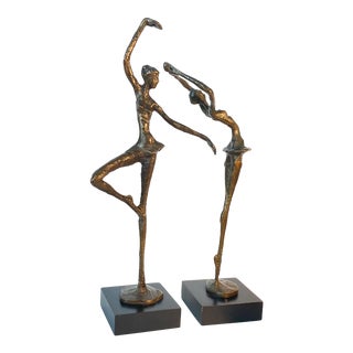 Vintage Pair of Modern Brutalist Bronze Ballerina Sculptures For Sale