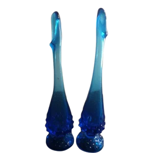 1960s Fenton Cobalt Blue Hobnail Pedestal Swung Vases - Set of 2