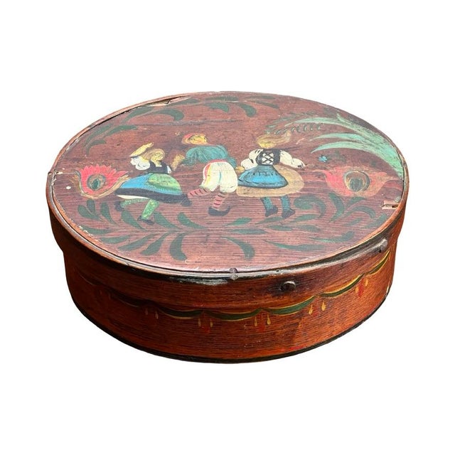 Brown Antique German Polychrome Painted Bentwood "Spanschachtel" or Ribbon Box C. Late 18th Century For Sale - Image 8 of 9