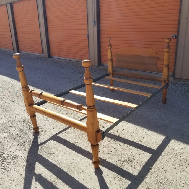 Wood 1950s Pine Full Size Bed with Turned Head and Footboard For Sale - Image 7 of 7
