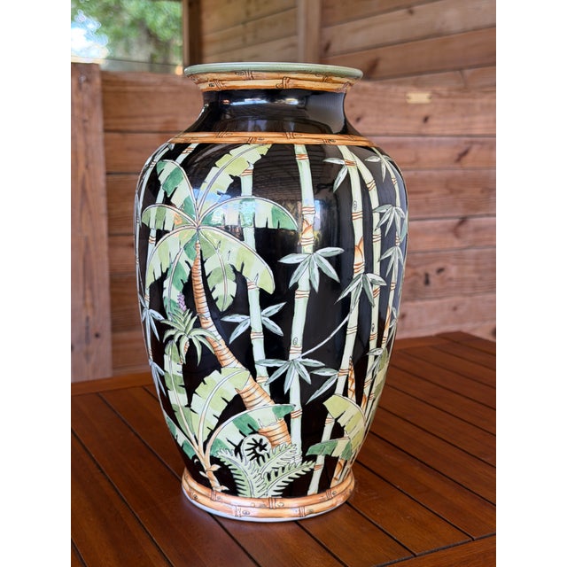 Vintage Andrea by Sadek Tropical Jungle Bamboo Palm Ceramic Vase For Sale In Naples, FL - Image 6 of 11