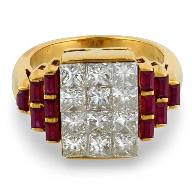 Contemporary Vintage 1.50 Carat Princess Cut Diamond Ruby Ring, Size 4.75 For Sale - Image 3 of 6