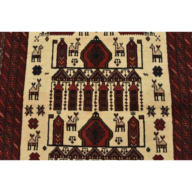 1990s Baloch Rug 3’9” X 5’8” Ivory Wool Vintage Tribal Hand-Knotted Oriental Carpet For Sale - Image 5 of 13