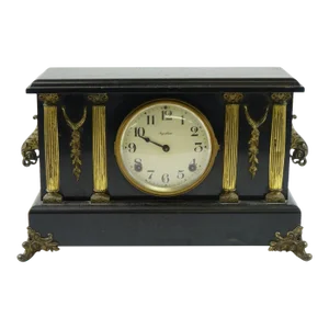 Early 20th Century Antique Mantel Clock Ingraham With Marble Bronze