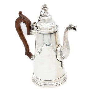 Plain Silver Coffee Pot with Chestnut Wood Handle For Sale