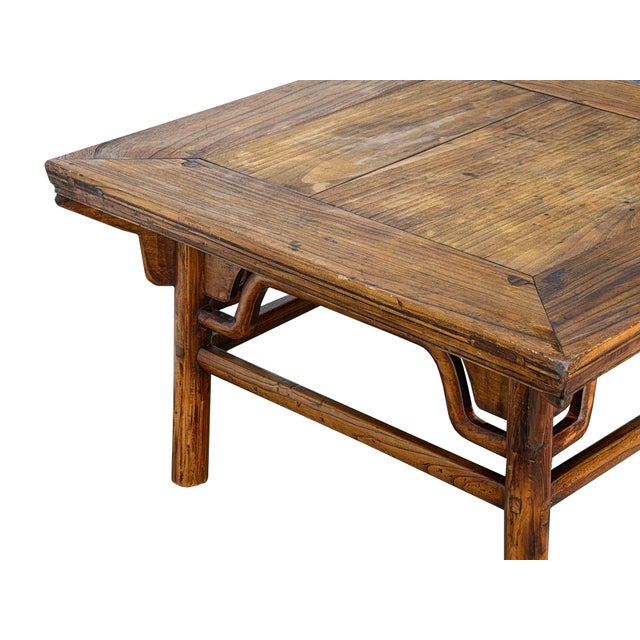Vintage Rustic Raw Wood-Square Ming Style Apron Low Coffee Table For Sale - Image 11 of 15