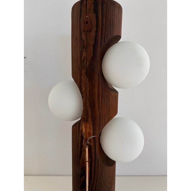 Mid-Century Modern Large Mid-Century Pine Tree Trunk and Glass Sphere Wall Sconces, 1970s, Set of 2 For Sale - Image 3 of 18