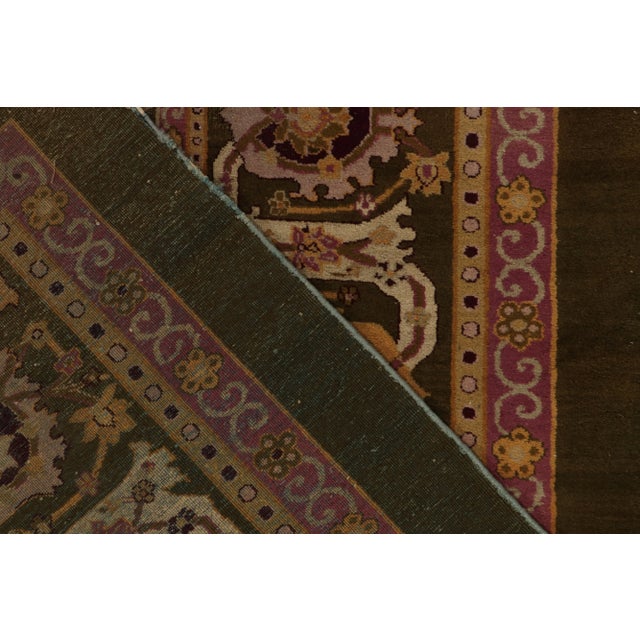 Textile Antique Amritsar Rug in Greenish-Brown, Pink & Gold Medallion With Pictorials For Sale - Image 7 of 8