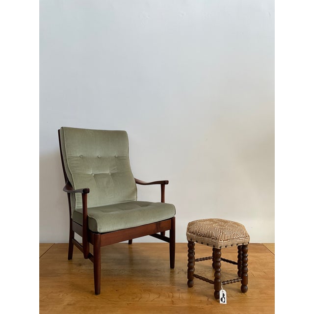 Vintage Hexagonal Bobbin Leg Footstool in Schumacher Lisboa Velvet For Sale - Image 10 of 11