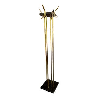 Large Art Deco Italian Standing Coat Rack in Brass and Black Marble, 1950s For Sale
