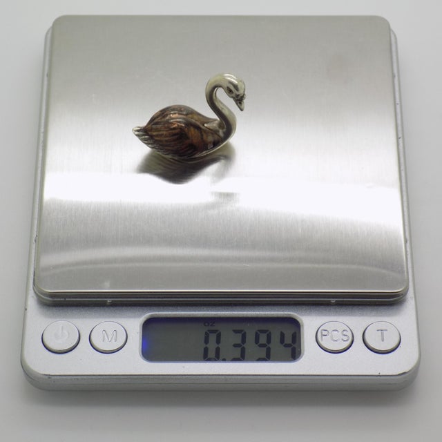 Brass Vintage Italian Handmade Genuine Silver & Brass Swan Figurine Miniature, Saturno Silversmith Brand For Sale - Image 8 of 9