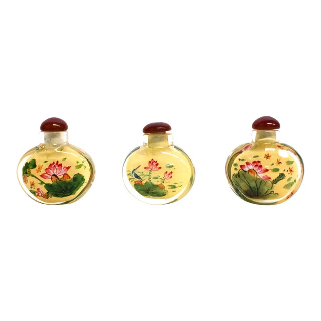 Lotus Reversed Painted Snuff Bottles - Set of 3 For Sale