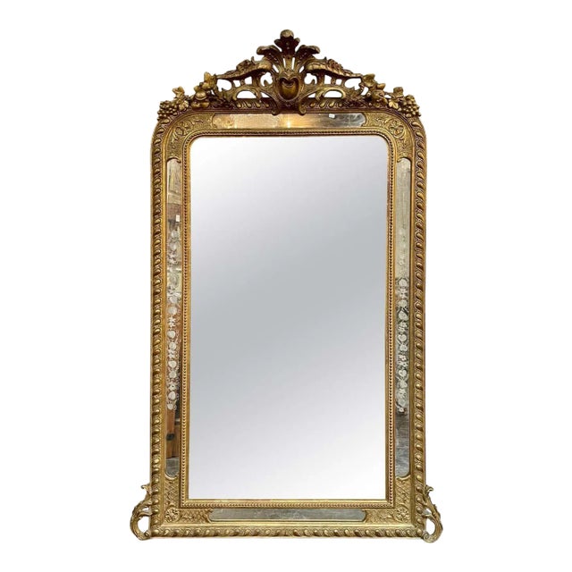 19th Century French Louis XVI Style Giltwood and Etched Glass Mirror For Sale