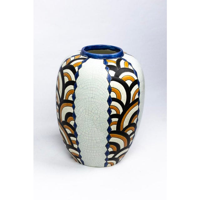 Art Deco Vase in Crackled Earthenware with Geometric Decor from Faïencerie de Nimy, Belgium, 1925-1935 For Sale - Image 4 of 13