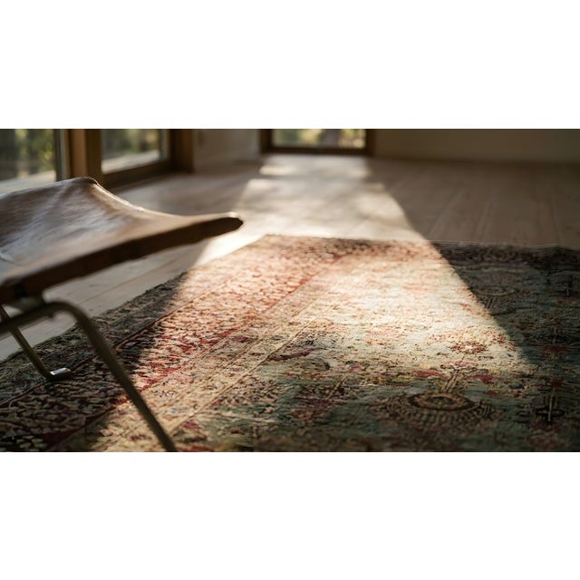 Beautiful Sky Blue Background Color With Floral Design in a Kirman Sytle Antique Persian Rug For Sale - Image 14 of 15