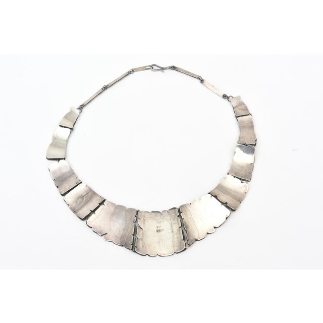 Metal Vintage Sterling Silver Pebbled Design Collar Necklace Hallmarked For Sale - Image 7 of 10
