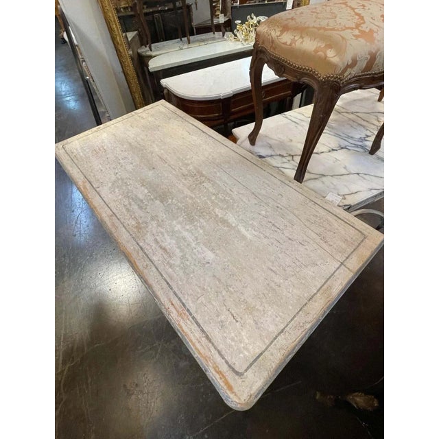 Beautiful antique Italian hand painted neo classical style commode. Decorative designs painted in a blue grey color....