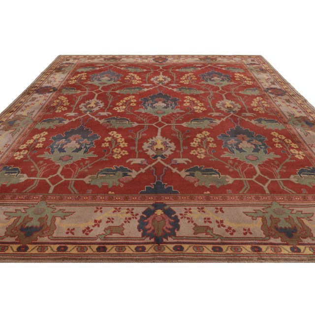 1910s Antique Donegel Voysey Rug in Red With Colorful Floral Pattern - Rug & Kilim For Sale - Image 5 of 8