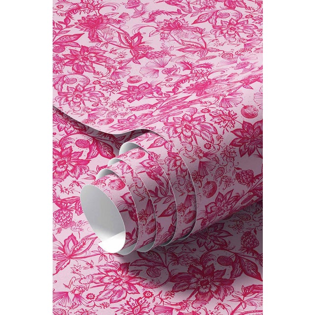 Textile Floral & the Frog Chinoiserie Grasscloth Wallpaper by House Party | Cherry Blossom Pink | 6 Yards For Sale - Image 7 of 7