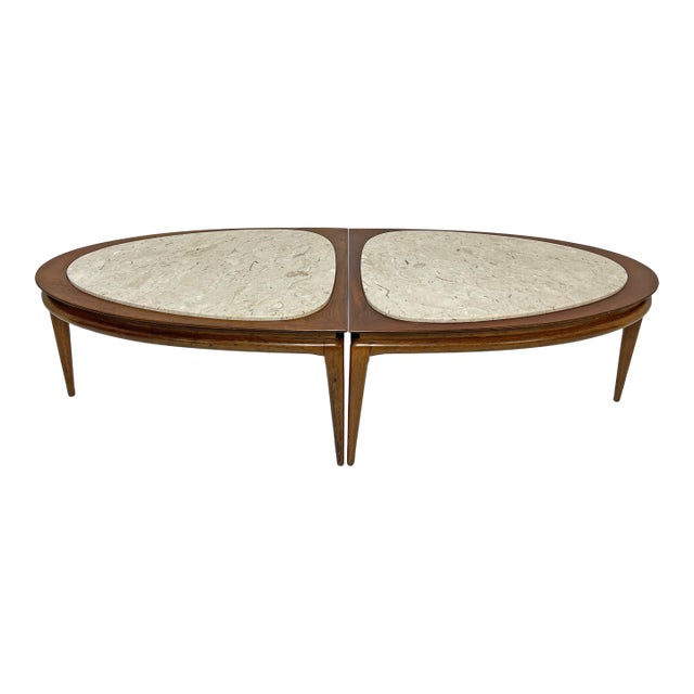 C. 1960s Two Piece Surfboard Coffee Table in Walnet With MarbleTop For Sale