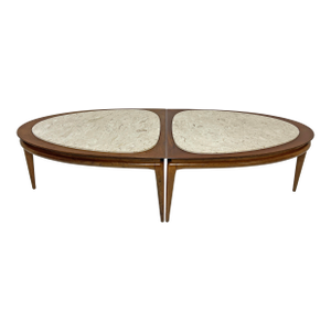 C. 1960s Two Piece Surfboard Coffee Table in Walnet With MarbleTop