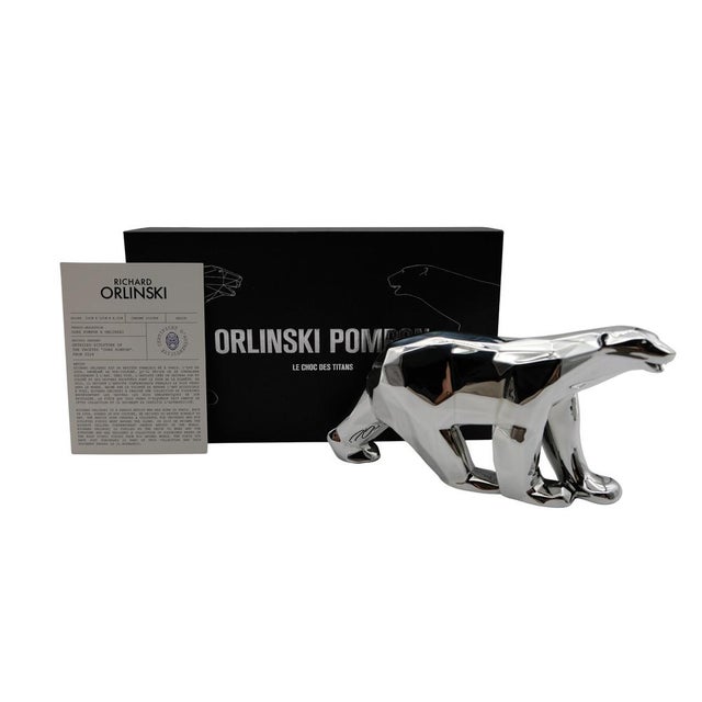 Richard ORLINSKI (1966) Pompon Bear Original resin sculpture Metallic silver color Dimensions: 23 x 12 x 5 cm (approx. 9 x...