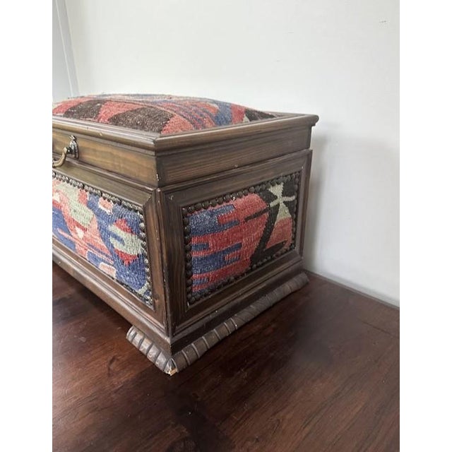 Oversized Vintage Victorian Style Fruitwood and Needlepoint Upholstered Chest