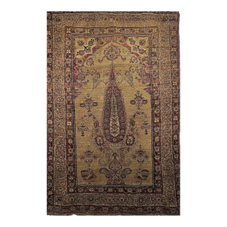 19th Century Persian Kerman Lavar Pictorial Rug, Hand-Knotted Wool, Tree of Life Pattern, Tan & Red, 4’ X 6’ For Sale