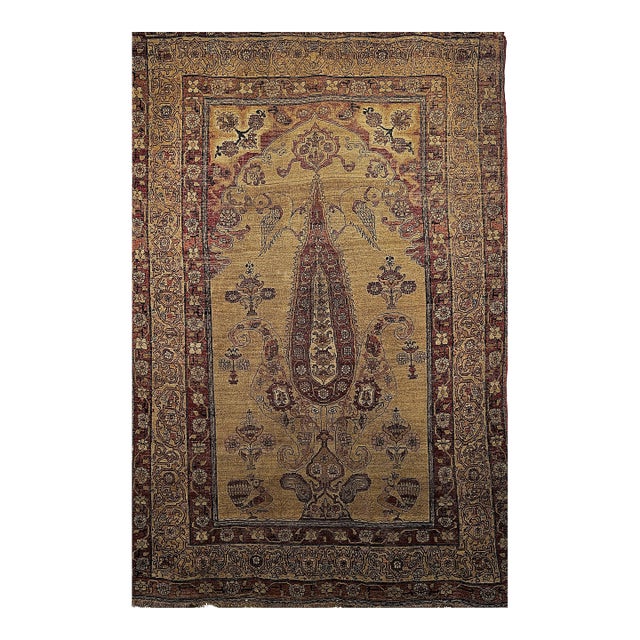 19th Century Persian Kerman Lavar Pictorial Rug, Hand-Knotted Wool, Tree of Life Pattern, Tan & Red, 4’ X 6’ For Sale