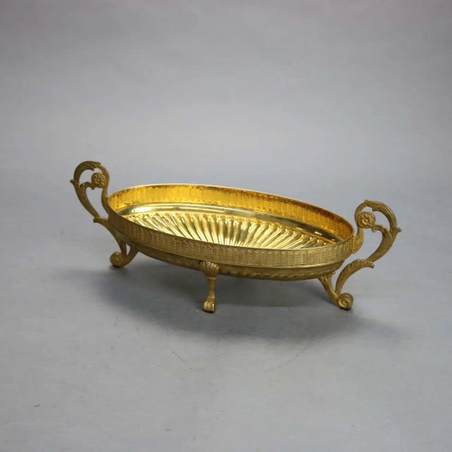 Circa 1900 Antique Neoclassical Silverplate Gold Washed & Crystal Glass Center Bowl For Sale - Image 4 of 13
