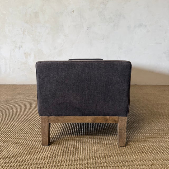 French Provincial Stone Washed Linen Bench With Solid Oak Frame & Down Wrapped Cushion For Sale - Image 3 of 5