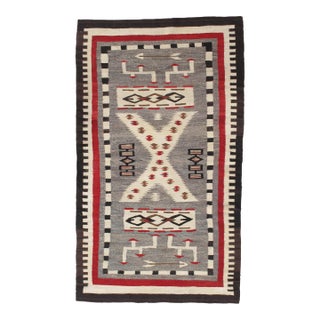 Antique Navajo Carpet, Folk Rug, Handmade Wool Rug, Beige, Gray, Brown For Sale