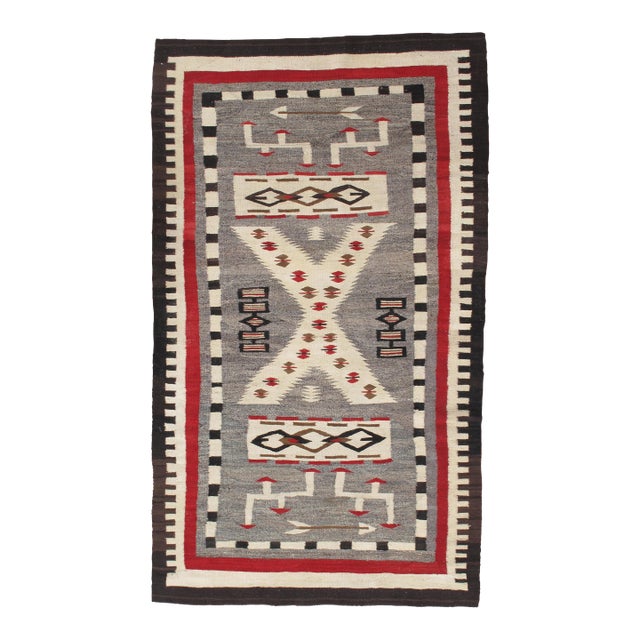 Antique Navajo Carpet, Folk Rug, Handmade Wool Rug, Beige, Gray, Brown For Sale