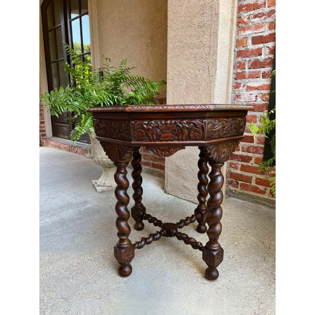 Antique French Octagon Sofa Table Carved Oak Barley Twist Louis XIII Renaissance For Sale In Dallas - Image 6 of 12