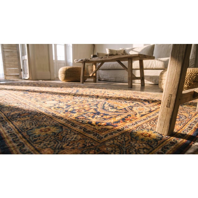 Traditional Navy Background With Medallion Pattern Antique Persian Tabriz Haji Jalili Runner For Sale - Image 9 of 10
