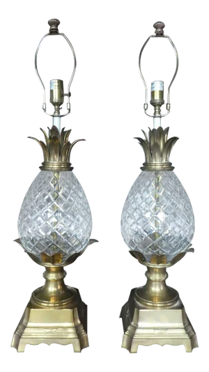 20th Century Hollywood Regency High End Brass & Cut Crystal Pineapple Lamps - a Pair