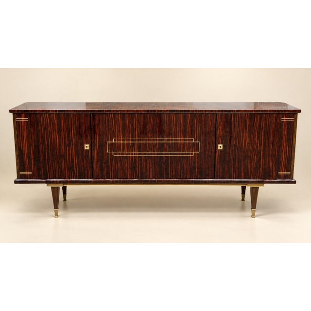 Wood Vintage Art Deco Sideboard in Macassar Ebony Veneer and Brass, 1960s For Sale - Image 7 of 7