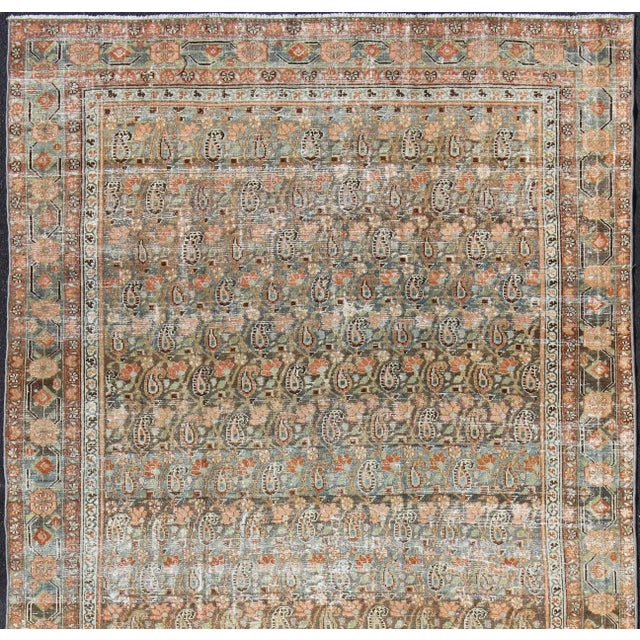 Antique Persian Malayer Rug With Allover Paisley Motifs in Warm Colorful Tones For Sale - Image 4 of 13