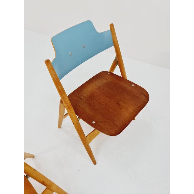 Egon Eiermann Model SE18 Austrian Folding Chair by Egon Eiermann for Wilde & Spieth, 1950s, Set of 4 For Sale - Image 4 of 11