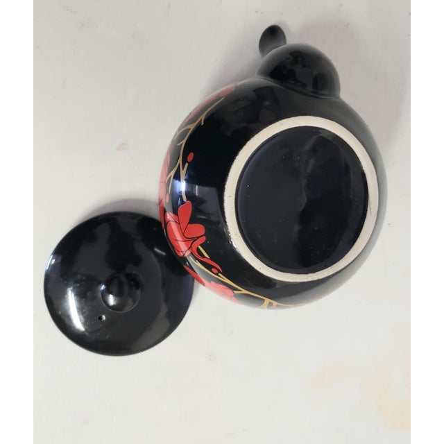 Mid 20th Century Vintage Mid-Century Japanese Tea Pot Black Otagiri Style Floral For Sale - Image 5 of 8