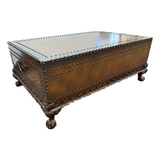 Ralph Lauren Signed Large Dalton Leather and Nailhead Coffee Cocktail Table For Sale