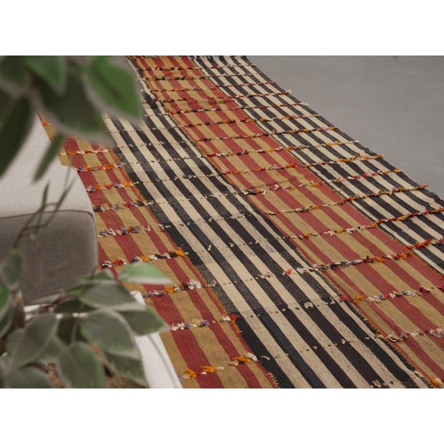 Orange 1970s Vintage Handmade Wool Cotton Orange Kilim Wide Runenr Rug For Sale - Image 8 of 11