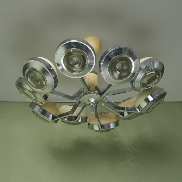 Large Round 10-Armed Chandelier with Glass Lens Diffusors by Oscar Torlasco, Italy, 1970s For Sale - Image 10 of 13
