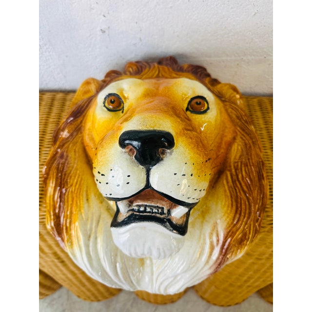 1980s Large Italian Ceramic Lions Head Wall Plaque For Sale - Image 5 of 8
