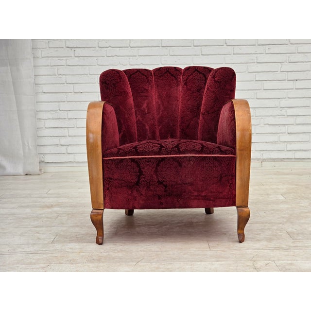 Red Danish Armchair in Cherry-Red Furniture Velour, 1960s For Sale - Image 8 of 18
