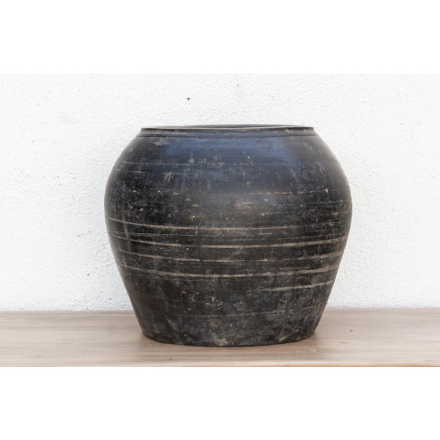 Rustic Blackened Earth Clay Urn For Sale - Image 3 of 9