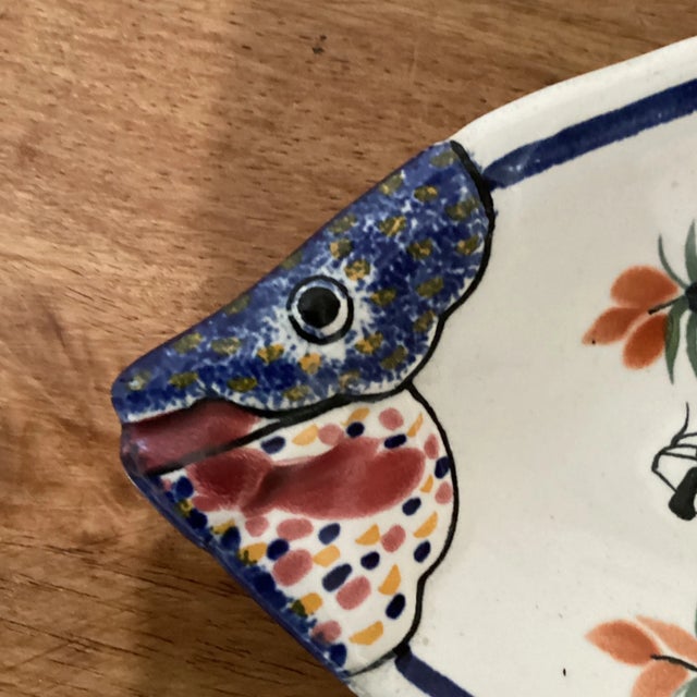 Vintage Henriot Quimper Fish Dish # 540 & Soup Bowl With Handles #178 France- 2 Pieces For Sale - Image 10 of 13