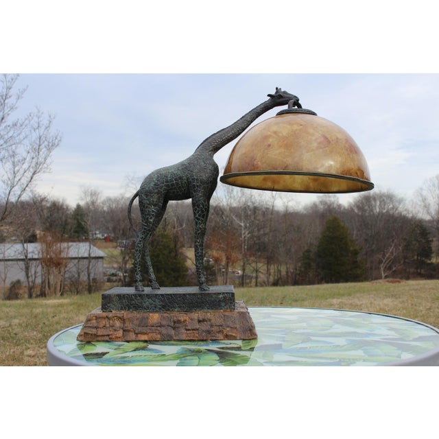 This Maitland-Smith lamp is a delightful model that is rarely seen. The giraffe is made from patinated bronze with a...