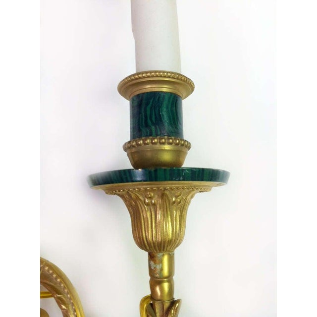 Late 20th Century 20th Century, Louis XVI Style Three-Light Gilded Bronze and Faux Malachite Sconce For Sale - Image 5 of 6