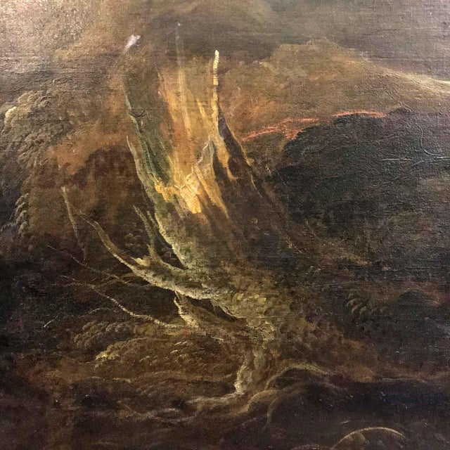 Venetian School, Animated Mountain Landscape with Architecture, 1800s, Oil on Canvas For Sale - Image 4 of 12